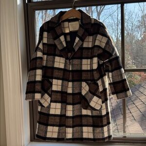 Rylee + Cru Multi Plaid Wool Blend Longline Coat 4-5 years